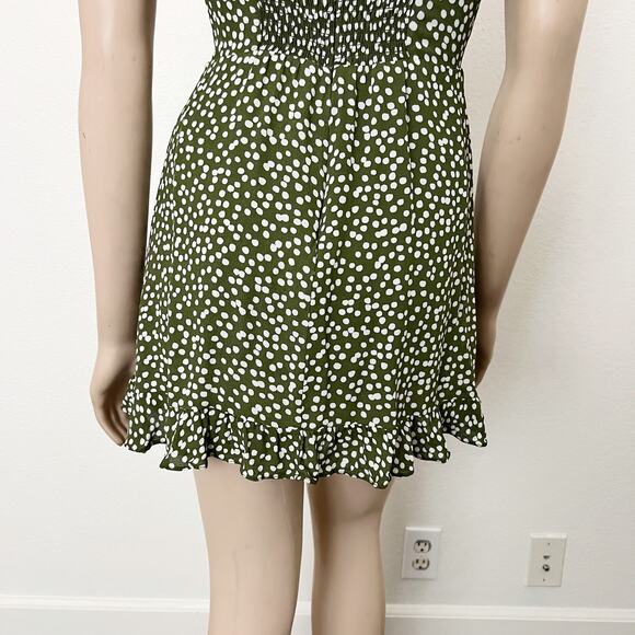 [Reformation] Christine Green White Polka Dot Mini Dress Ruffle Sweetheart Sz 6 - Picture 7 of 11